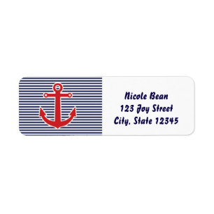 Red Anchor Nautical Blue & White Address Labels