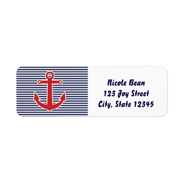 Red Anchor Nautical Blue & White Address Labels (Vorne)