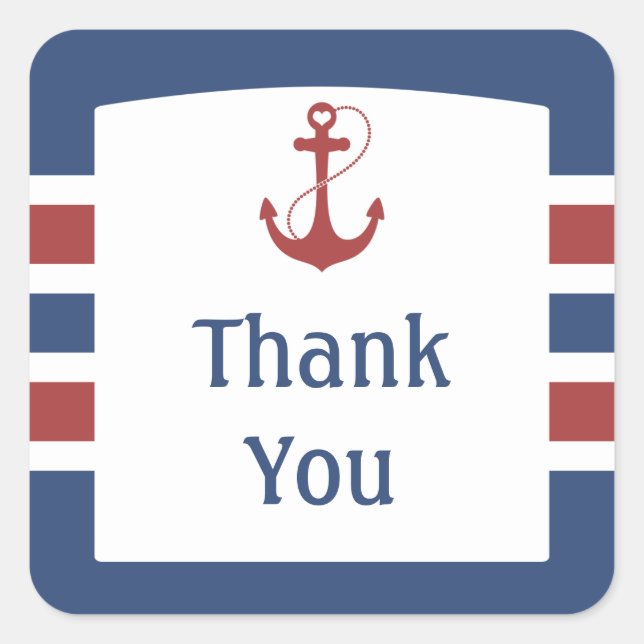 Red Anchor Nautical Vielen Dank Quadratischer Aufkleber (Vorderseite)