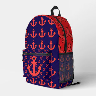 Red Anchor Repeat Red Blue Bedruckter Rucksack