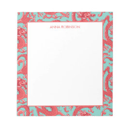 Red and Aqua Chinoiserie Dragon Notepad Notizblock