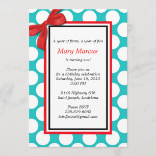 Red and Aqua Polka Dot Wedding Einladung