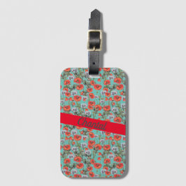 Red and Aqua Poppies Muster Personalisiert Gepäckanhänger