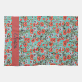 Red and Aqua Poppies Muster Personalisiert Geschirrtuch