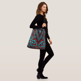 Red and Baby Blue Paisley Bandanna Print Tragetaschen Mit Langen Trägern