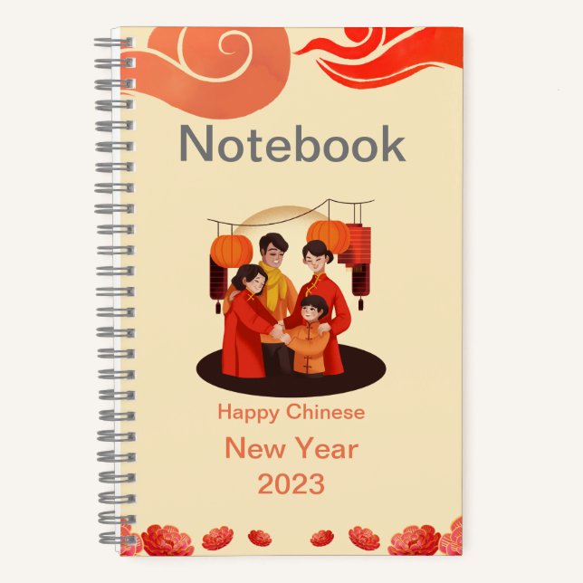 Red and Beige Happy Chinese New Year 5,5" x 8,5" Notizbuch (Vorderseite)