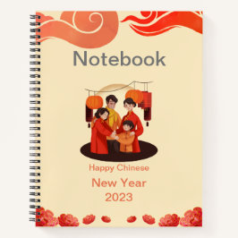 Red and Beige Happy Chinese New Year Notebook Notizbuch