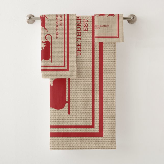 Red and Beige Santa Sleigh Weihnachten und Familie Badhandtuch Set (Insitu)