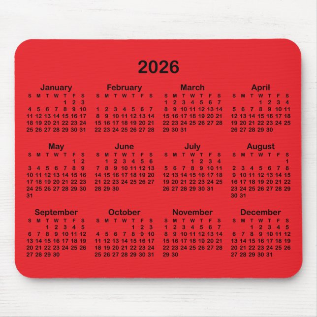 Red and Black 2026 Calendar Mousepad (Vorne)