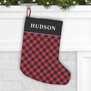 Red and Black Buffalo Check Plaid Holiday Monogram Kleiner Weihnachtsstrumpf