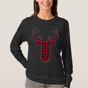 Red and Black Buffalo Kariert Rentier Christmas De T-Shirt