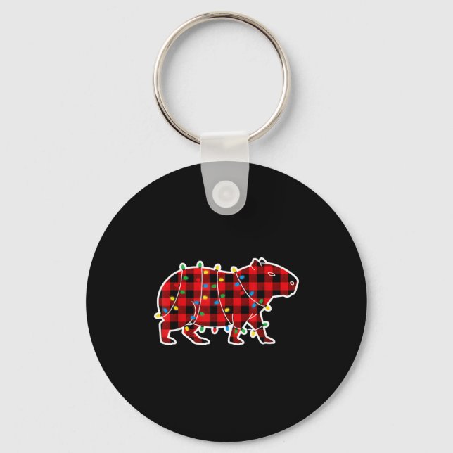 Red And Black Buffalo Plaid Capybara Christmas Lig Schlüsselanhänger (Vorderseite)