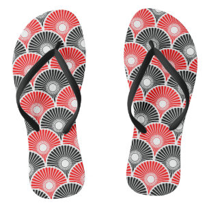Red and Black Chinese Semi Circle Wave Muster Flip Flops
