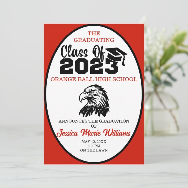 Red and Black Class of 2023 Abschluss Einladung (Stehend Vorderseite)