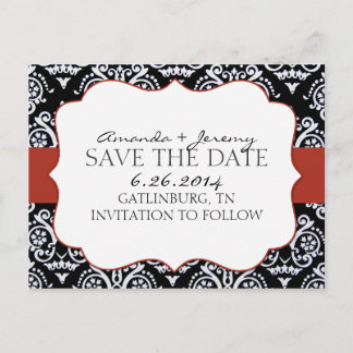 Red and Black Country Damask Muster Save the Date Ankündigungspostkarte