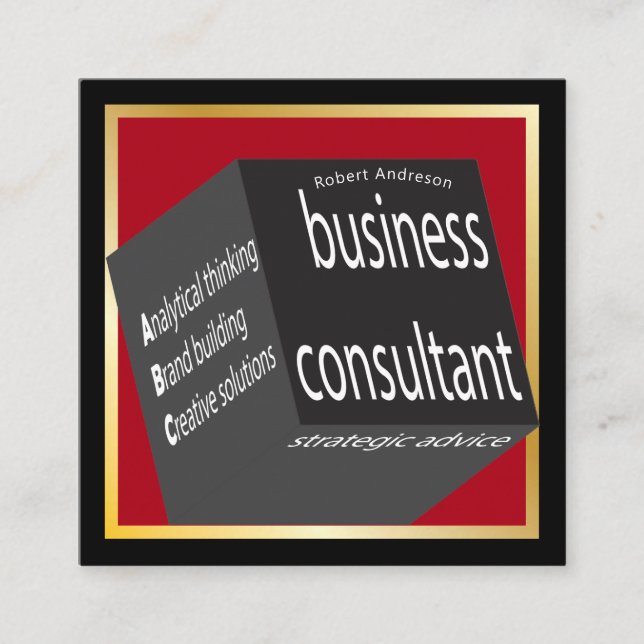 Red and Black Cube Business Consultant Geometric Quadratische Visitenkarte (Vorderseite)