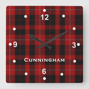 Red and Black Cunningham Tartan Plaid Clock Quadratische Wanduhr