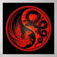 Red and Black Dragon Phoenix Yin Yang