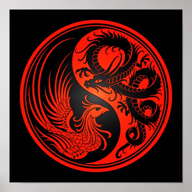 Red and Black Dragon Phoenix Yin Yang Poster (Vorne)