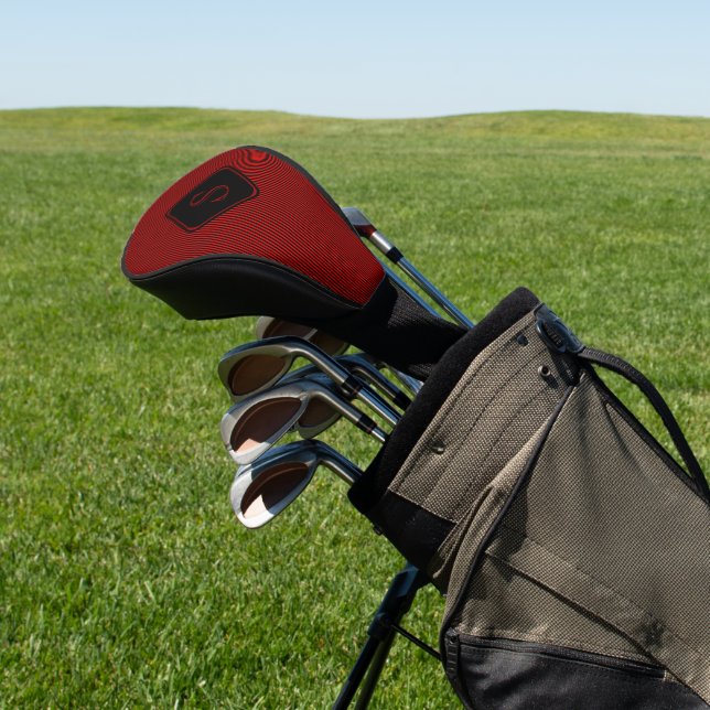 Red and black fine vertical stripes monogram golf headcover (In SItu)