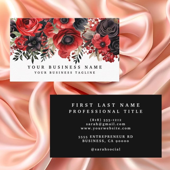 Red and Black Floral Business Card Visitenkarte (Von Creator hochgeladen)