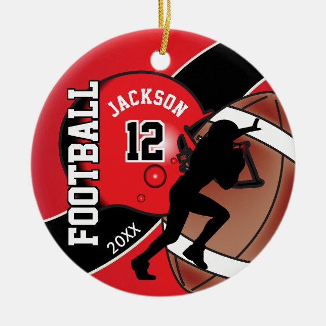 Red and Black Football Player Keramikornament (Vorne)