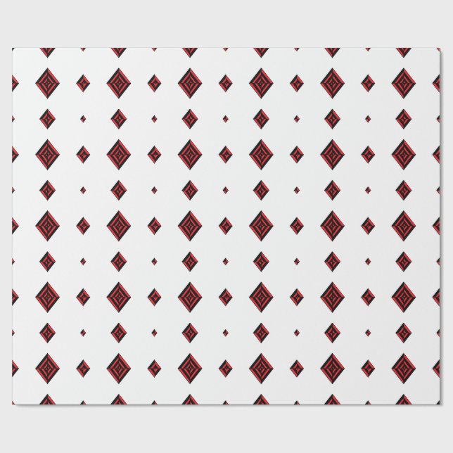 Red and Black Geometric Diamond Pattern Modern Tot Geschenkpapier (Flach)