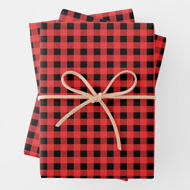 Red and Black Gingham Pattern Weihnachten Geschenkpapier Set (Beispiel)