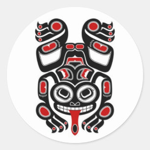 Red and Black Haida Spirit Tree Frog Runder Aufkleber