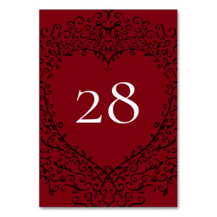 Red and Black Heart Gothic Wedding Table Number Tischnummer