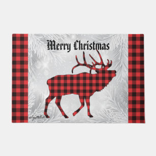 Red and Black Kariert Christmas Bull Elk Doormat Fußmatte