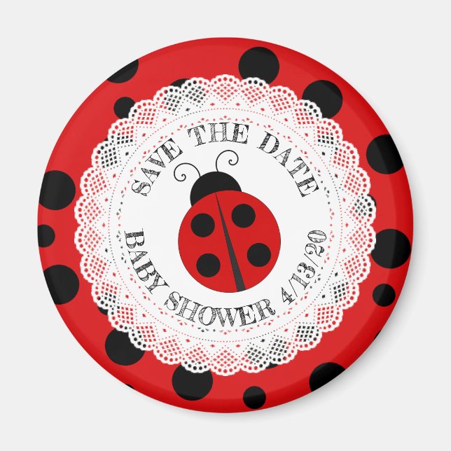 Red and Black Ladybug Baby Dusche Erinnerung Magne Magnet (Vorne)