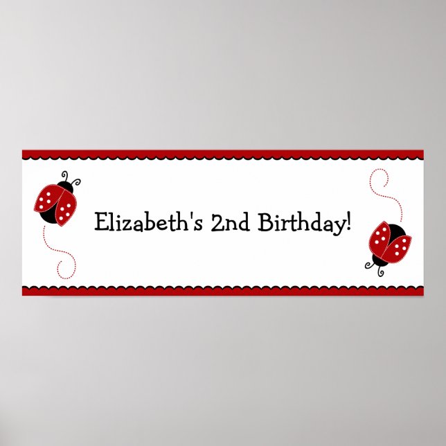 Red and Black Ladybug Birthday Banner Poster (Vorne)