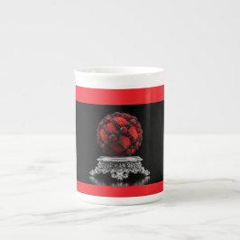 Red And Black Mandelbrot Sphere On Silver Pedestal Prozellantasse