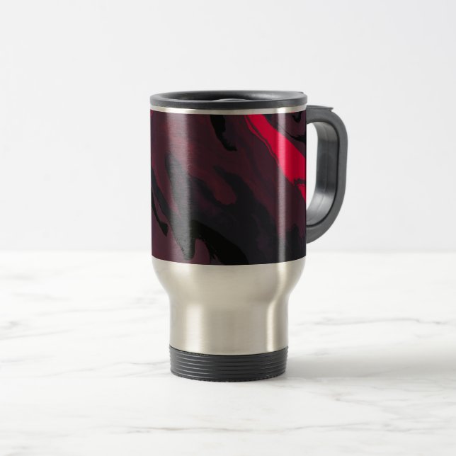 Red and Black Marble Swirl Travel Mug Reisebecher (VorderseiteRechts)