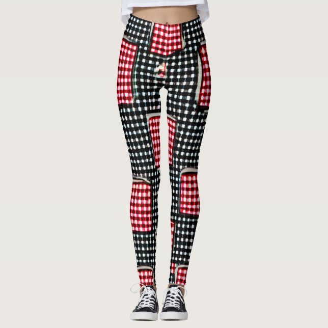 Red and Black Patch Work Pocket Gingham Leggings (Vorderseite)
