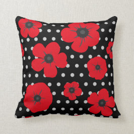 Red and Black Poppy and Polka Dot Pattern Kissen