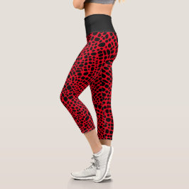 Red and Black Psychedelic Skin Pattern Capri Leggings