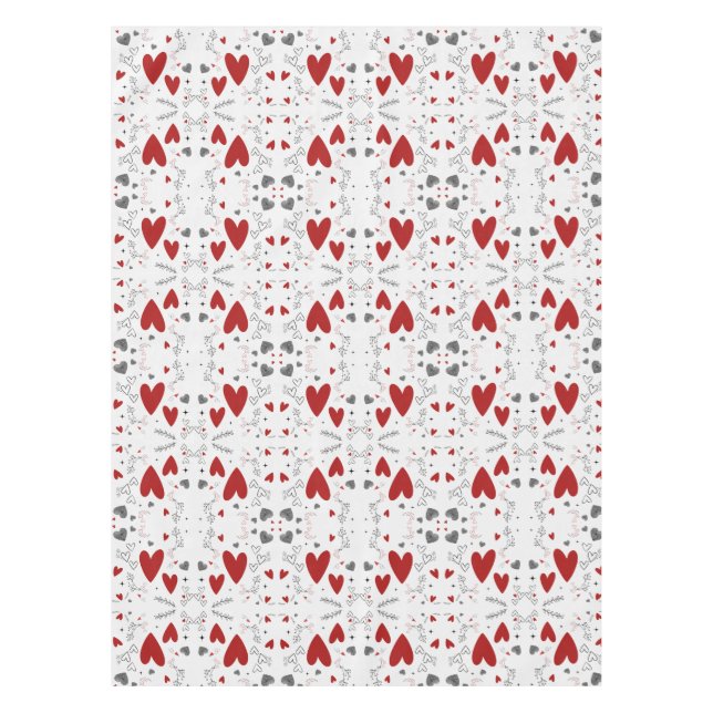 Red and Black Retro Hand Drawn Hearts Love  Tischdecke (Vorderseite)