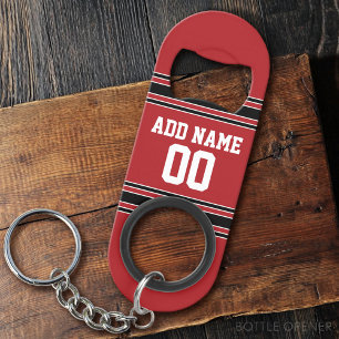Red and Black Sports Jersey Individuelle Name Numb Schlüsselbund Flaschenöffner