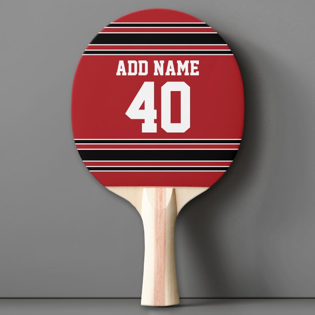 Red and Black Sports Jersey Individuelle Name Numb Tischtennis Schläger (Custom Ping Pong Paddle - Team or College colors Sports Jersey)