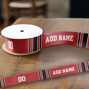 Red and Black Sports Jersey Personalisiert Satinband