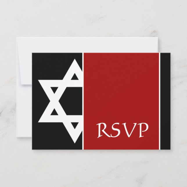 Red and Black Star von David Bar Mitzvah UAWG RSVP Karte (Vorderseite)