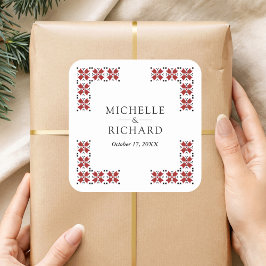 Red and Black Ukrainian Embroidery Wedding Quadratischer Aufkleber
