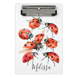 Red and Black Watercolor Ladybug Mini Klemmbrett