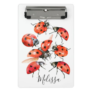 Red and Black Watercolor Ladybug Mini Klemmbrett