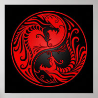 Red and Black Yin Yang Dragons