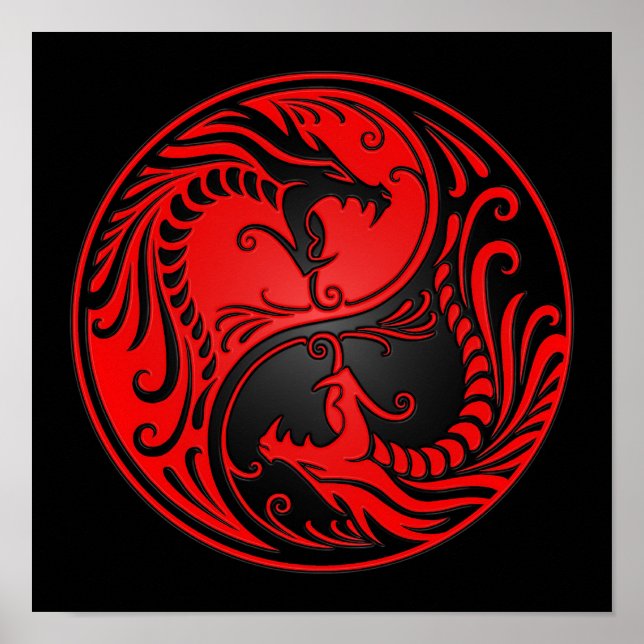 Red and Black Yin Yang Dragons Poster (Vorne)