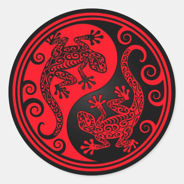 Red and Black Yin Yang Lizards Runder Aufkleber (Vorderseite)