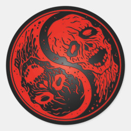 Red and Black Yin Yang Zombies Runder Aufkleber